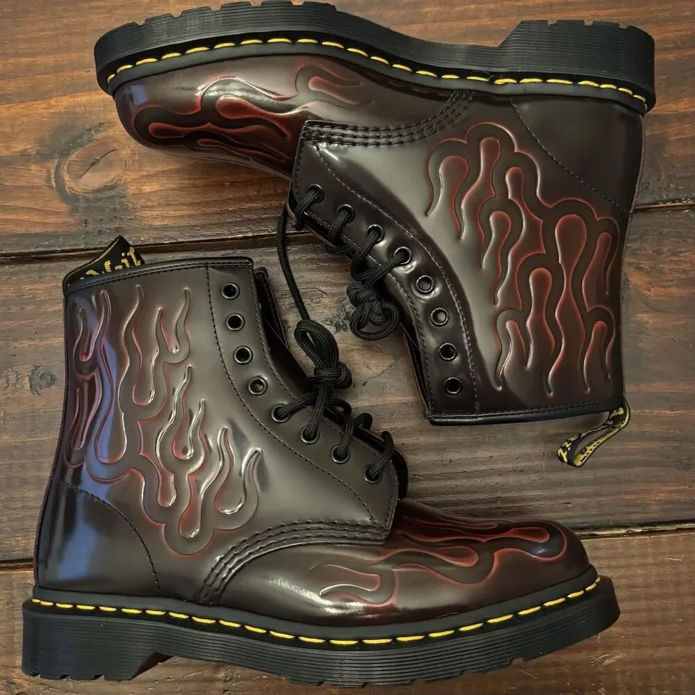 Dr Martens 1460 Inferno Flames Cherry Red Arcadia Leather Boots
